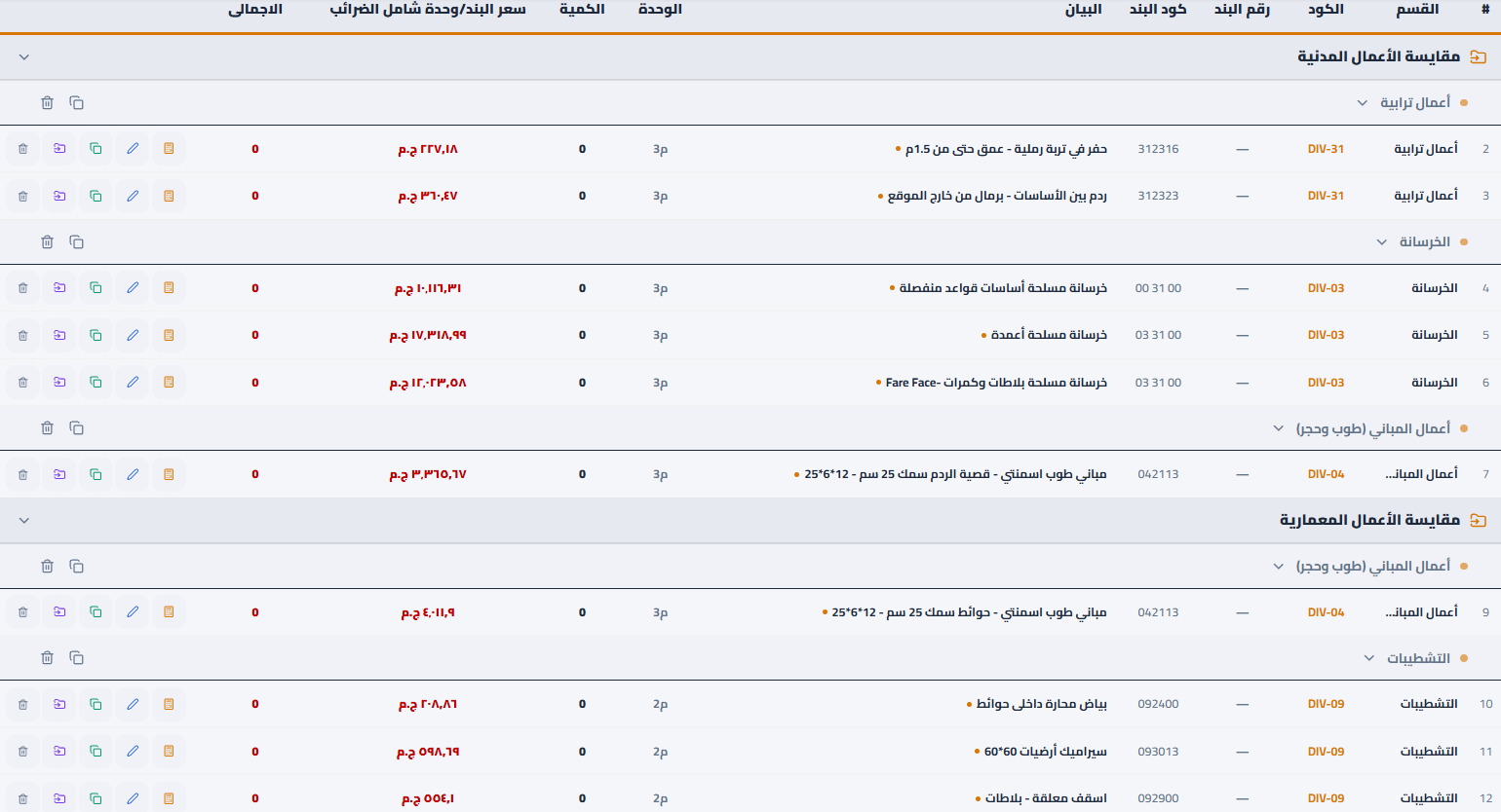 هيكلة ذكية لمقايسات المشروع (BOQ)